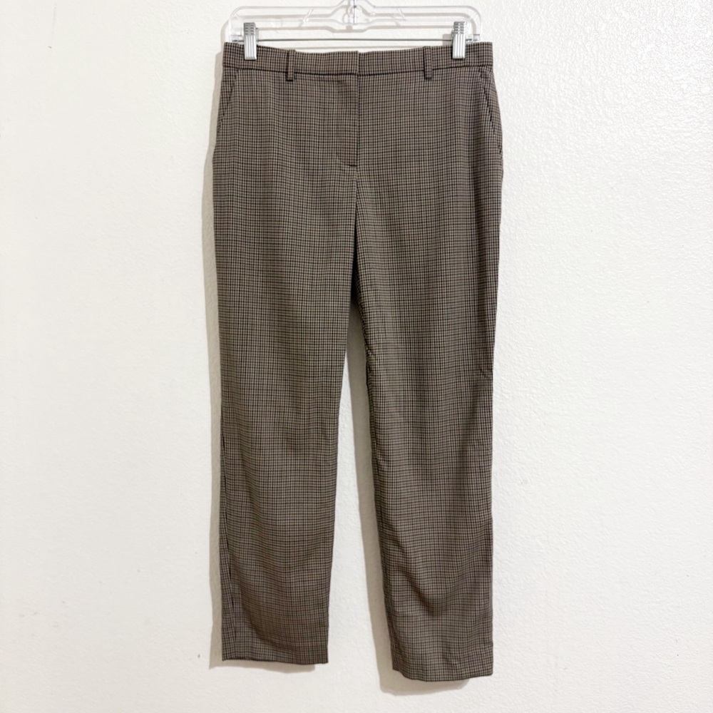 Theory Treeca Mid Rise Slim Straight Leg Trouser Pants Hartford Wool Brown Plaid